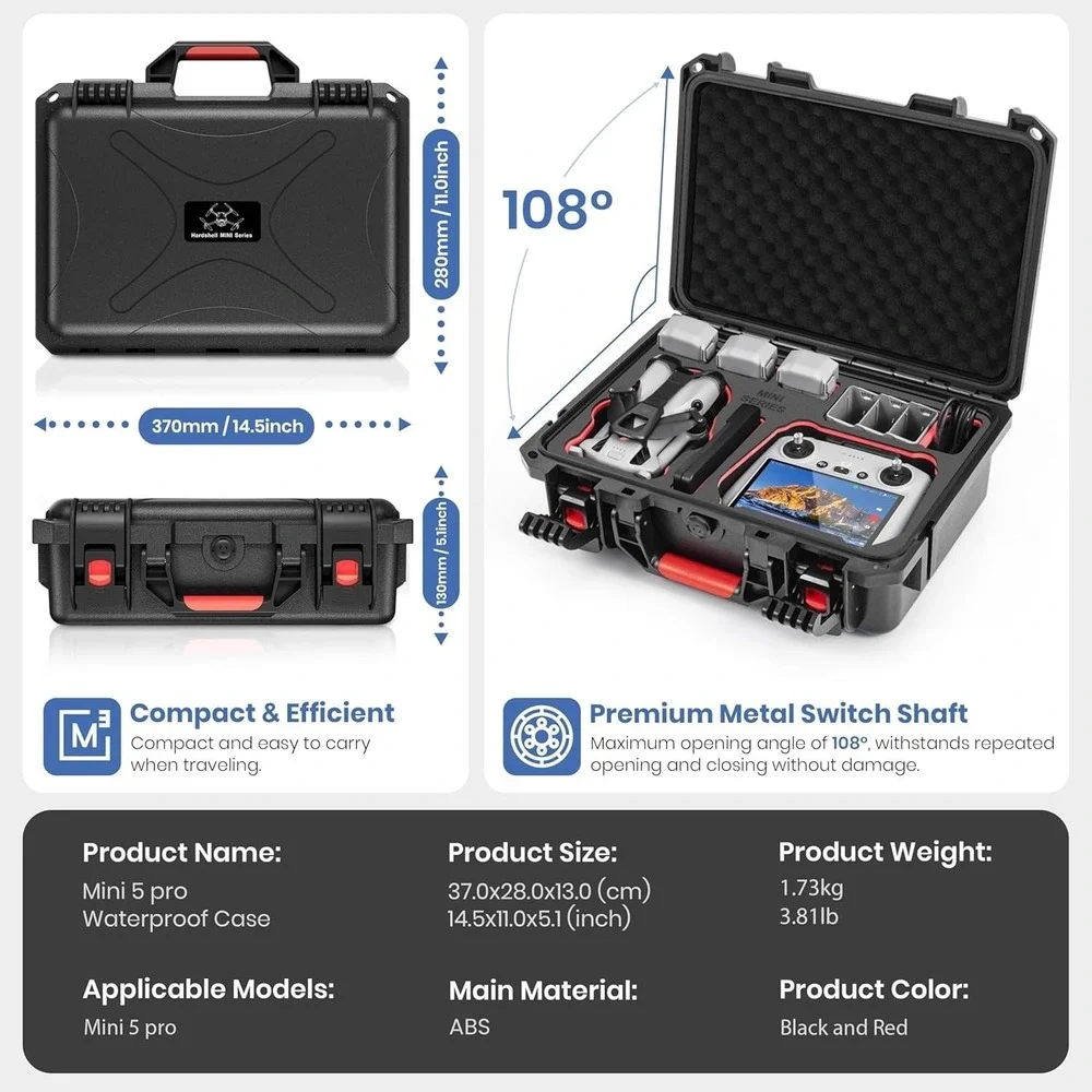 STARTRC Waterproof Hard Case for DJI Mini 5 Pro 4 Pro 3 IP67 7 Batteries Storage